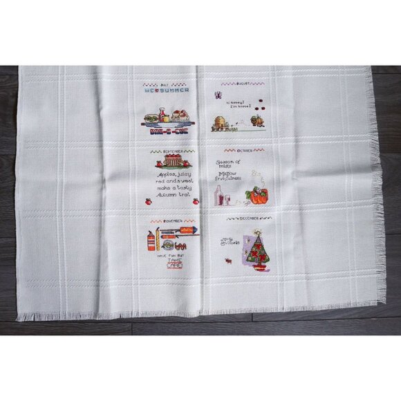 Vintage Cross Stitch Table Topper Months of the Year Hand Made  T2 - Picture 2 of 7